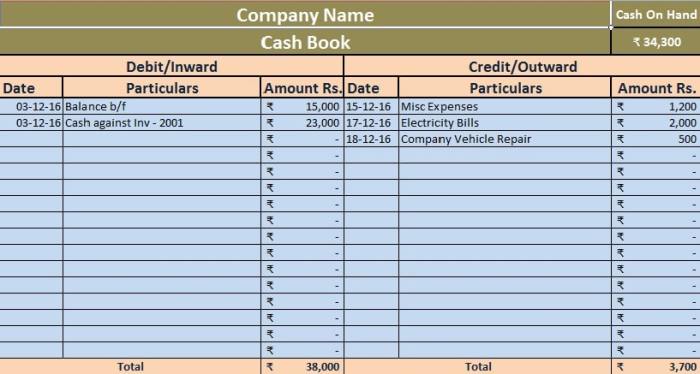 Cash book example paper format double examples use column templates a4
