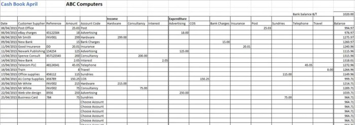 Template bookkeeping tracking accounting entries
