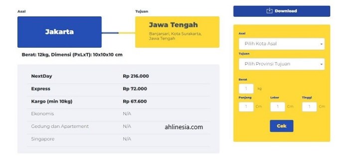 Cek ongkir wahana