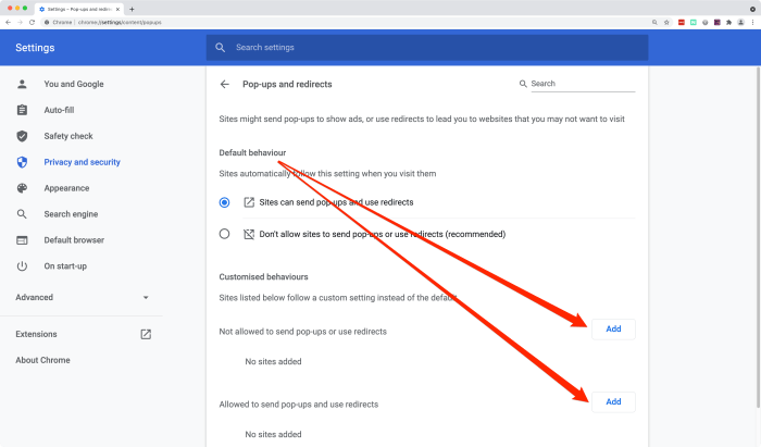 Disable browser appuals