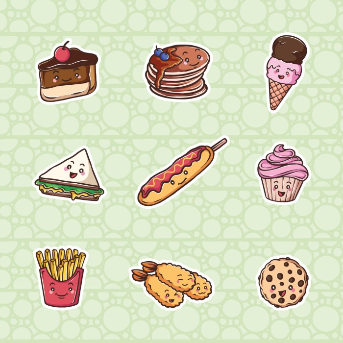 Kawaii cute food sweets clipart set example illustrations