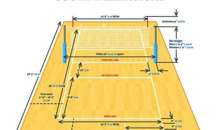 Ukuran panjang dan lebar lapangan bola voli mini adalah